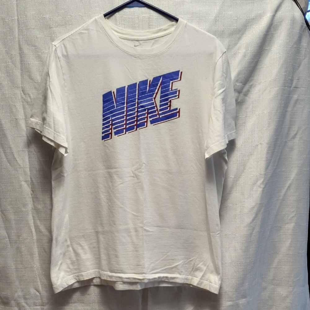 Nike Men's Cream Tee with Blue Logo